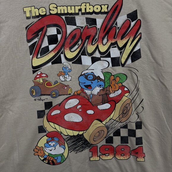 The Smurfbox Derby 1984 Racing The Smurfs Cartoon T-Shirt L - Picture 2 of 4